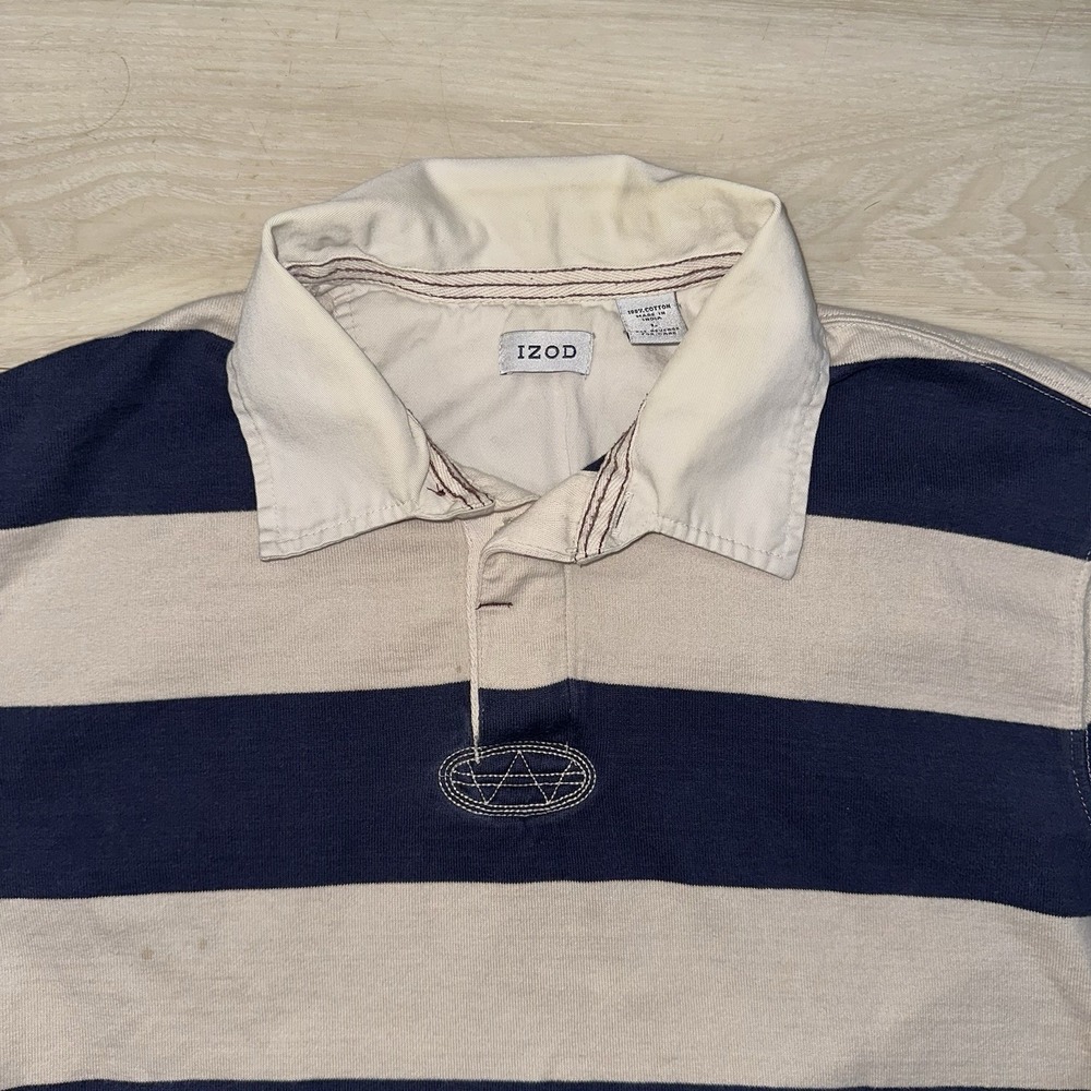 IZOD Varsity Rugby shirt Men's Navy striped long sleeve Size Large Sporty Casual - Picture 5 of 8